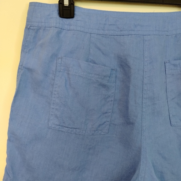 Antibes Blanc Women Short 100% Linen Chino High Rise Blue Size 10 - Picture 6 of 11